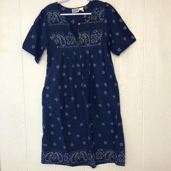 Vintage Styled by Saybury Navy Blue Paisley Mumu Dress Cotton Size Medium - Picture 3 of 11